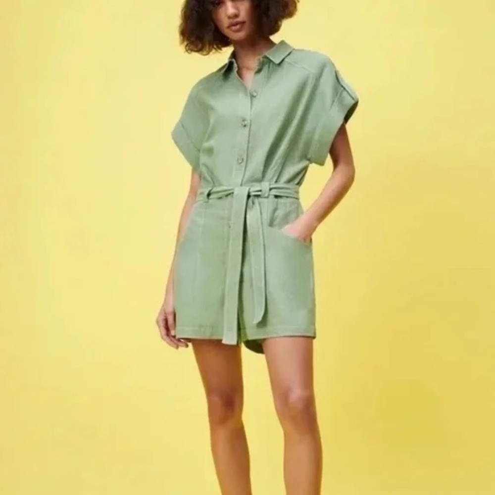 Zara Sage Green Short Sleeve Shorts Romper Size XS